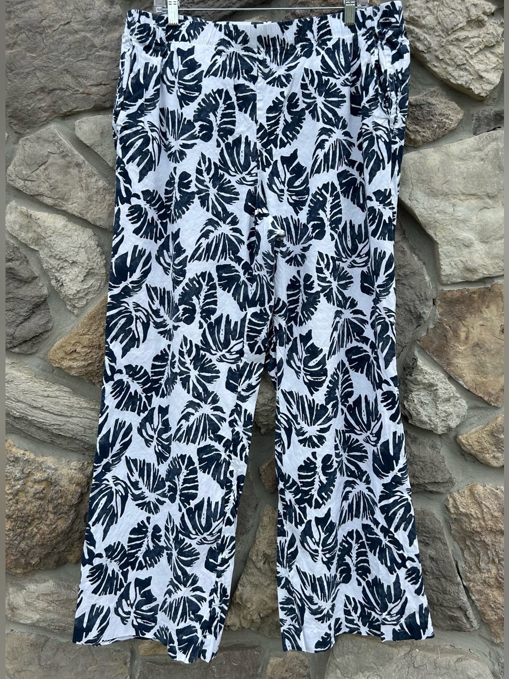 Lands End Linen Blend Wide Leg Pull On Pants Size 18 High Rise Beach Resort Wear